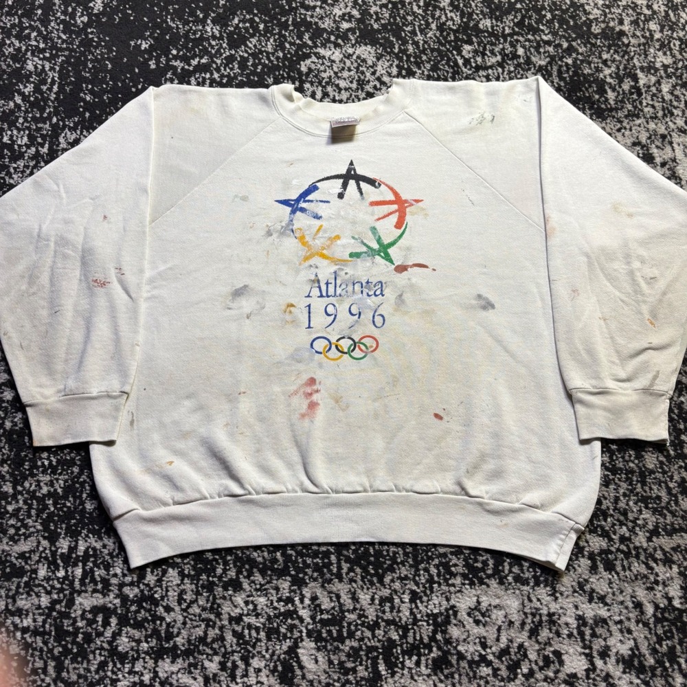 Vintage 1996 Atlanta Olympics Oneita Power Sweats Distressed Crewneck XXL White